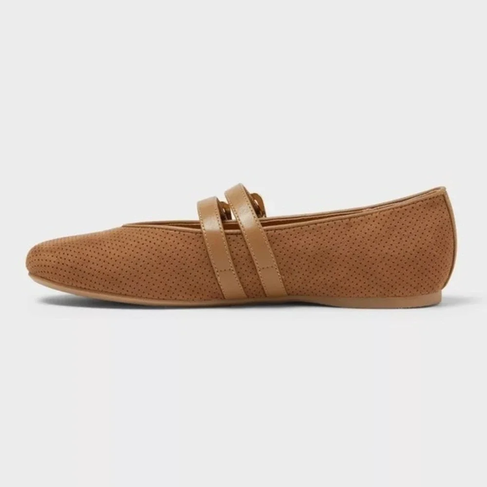Universal Thread Tan Double-Strap Perforated Ballet Flat